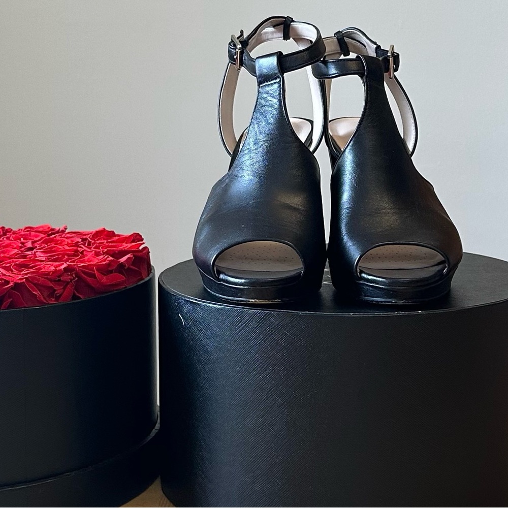 Clarks Black Peep-Toe Heels